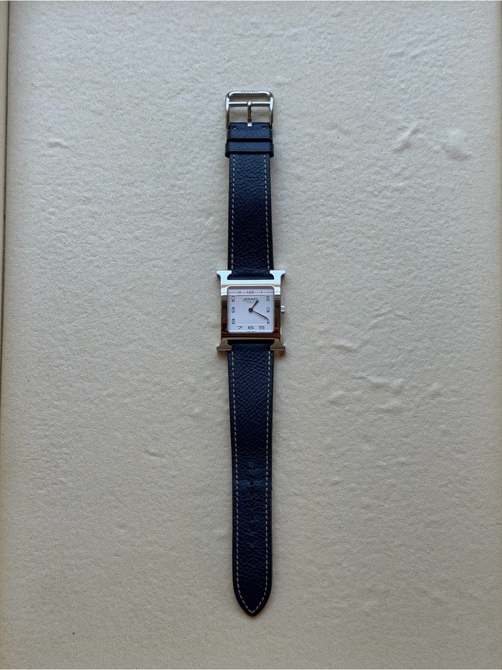 Men's H Hour Leather Strap Watch - Black